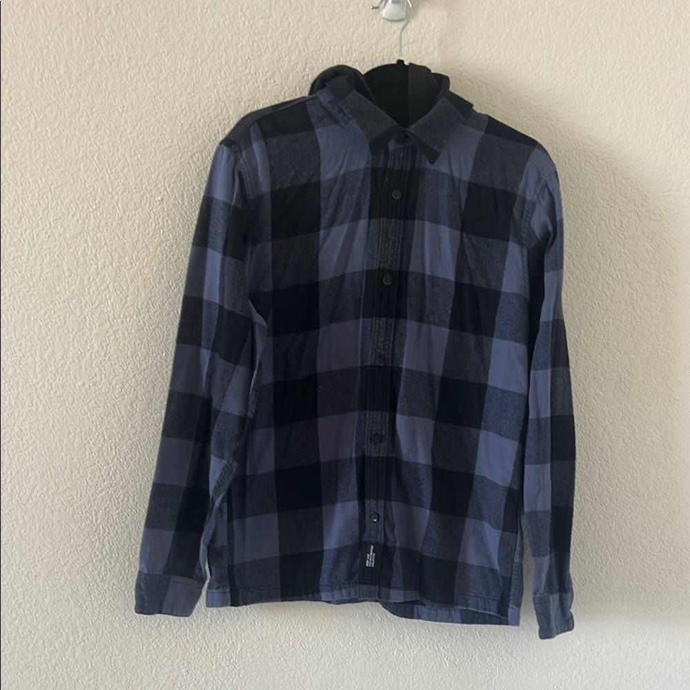 Men's Blue and Black Checkered Shirt